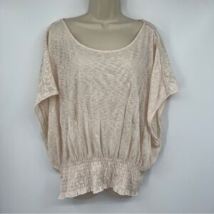 Free People Crinkle JerseyLace Sheer Smocked Waist Popover Dolman Sleeve Top